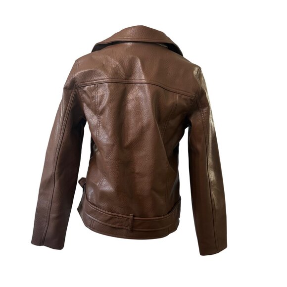 Old Navy Womens Brown Faux Leather Jacket S W/ Belted Waist & Zippered Pockets - Picture 3 of 10